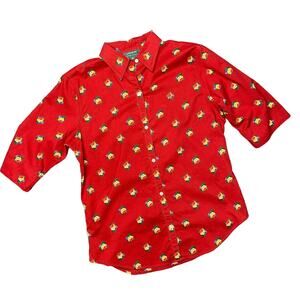 LAUREN RALPH LAUREN | sz S  Women's Vintage Red Floral/Micro Dot Button Down Top